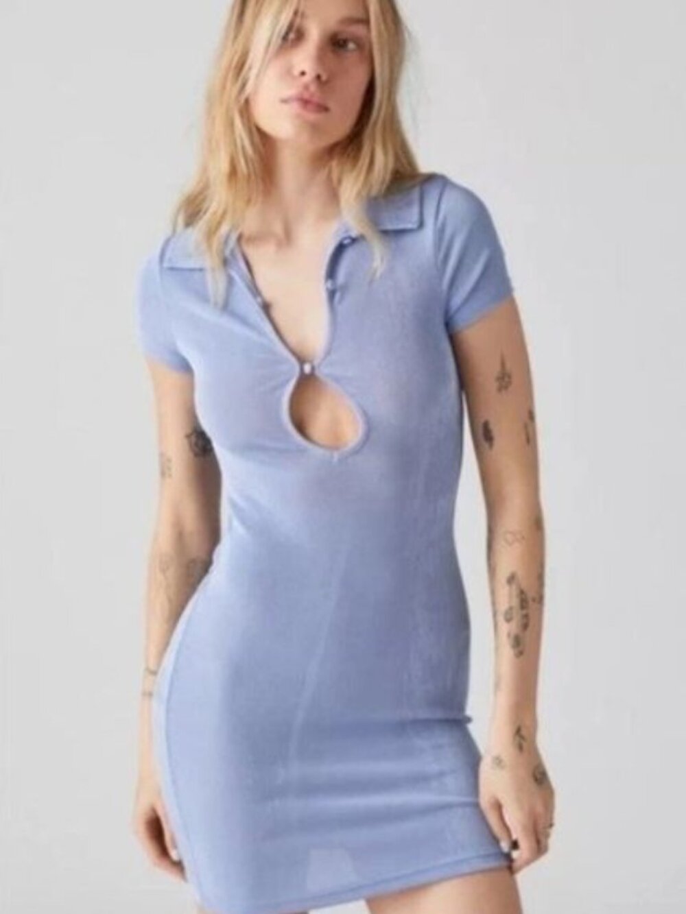 Urban Outfitters Light Blue Christy Keyhole Mini Dress